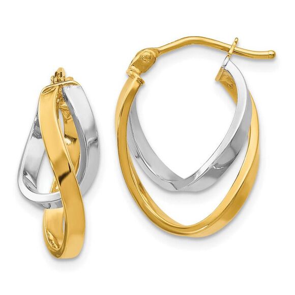 14k Two Tone Gold Double Freeform Hoop Earrings 17mm (5/8 Inch)